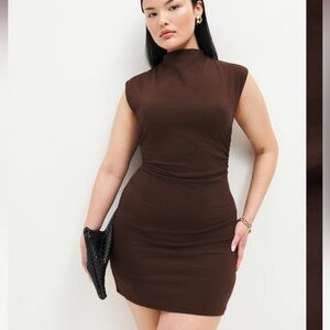 Reformation Brown Alden Knit Dress - high neck short dress